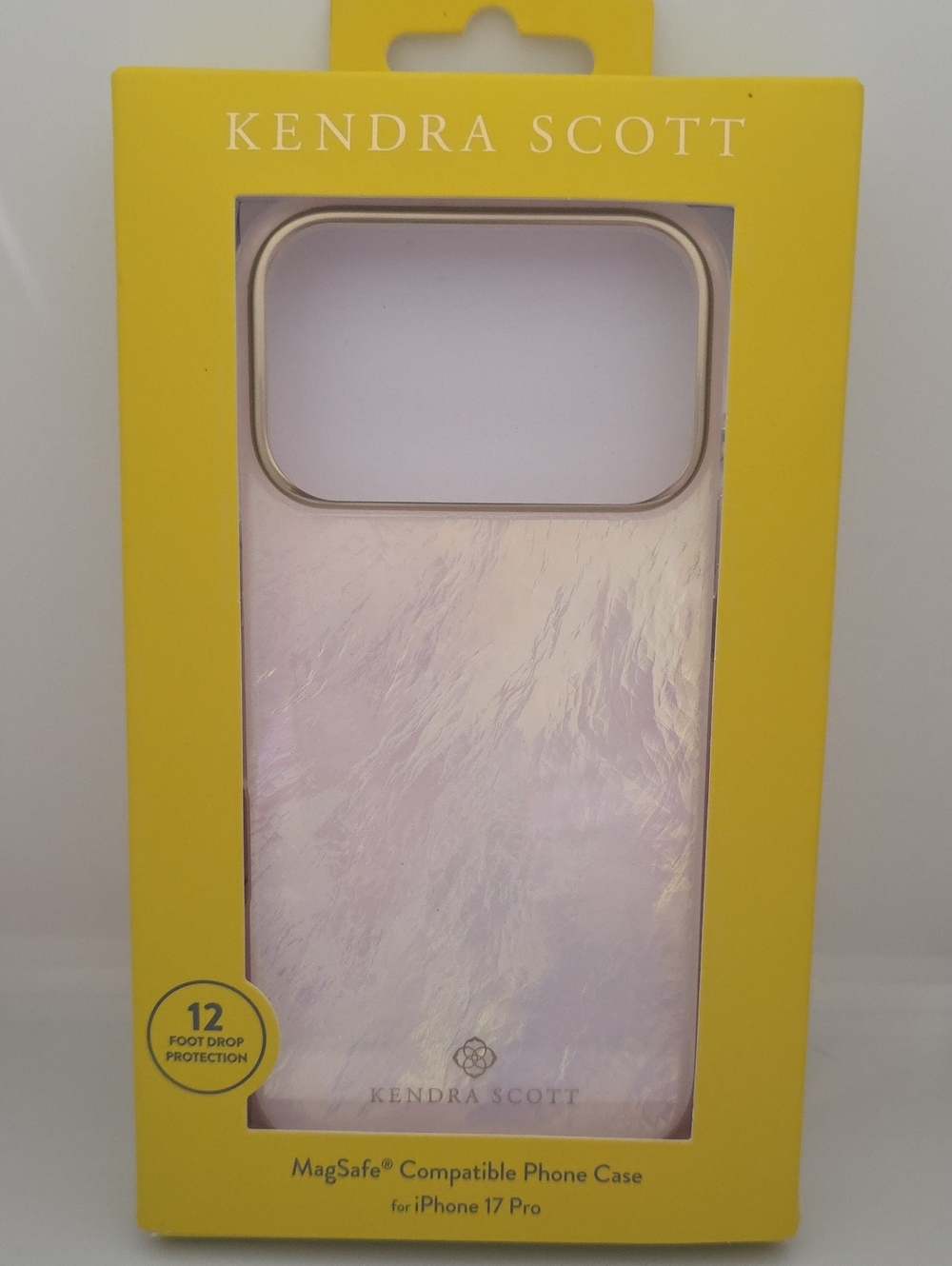 Kendra Scott Iridescent Pearl Pink Phone Case with Gold Trim